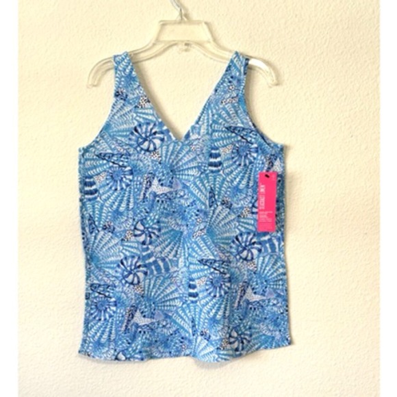 Lilly Pulitzer Tops - Lilly‎ Pulitzer Linen Tank Blue By the Seashore Sleeveless Top XXS Resort Cruise